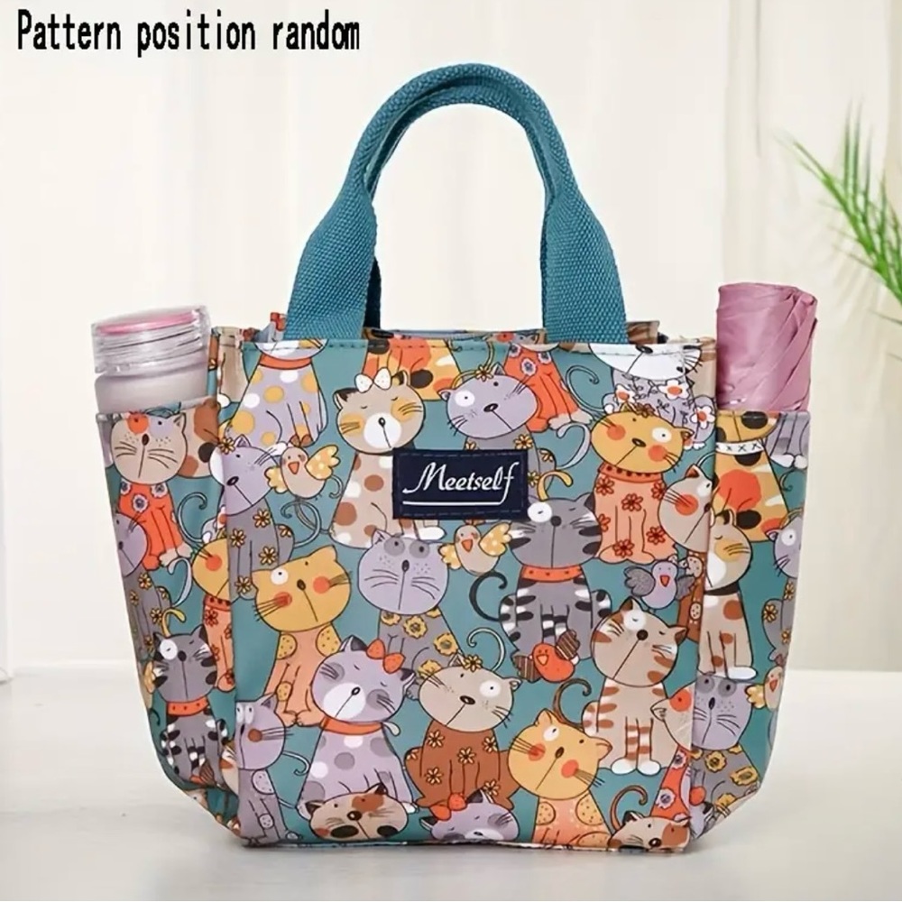 Nylon Cat Print Lunch Bag Tote Insulated Cute
